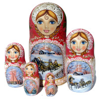 Winter handmade nesting dolls