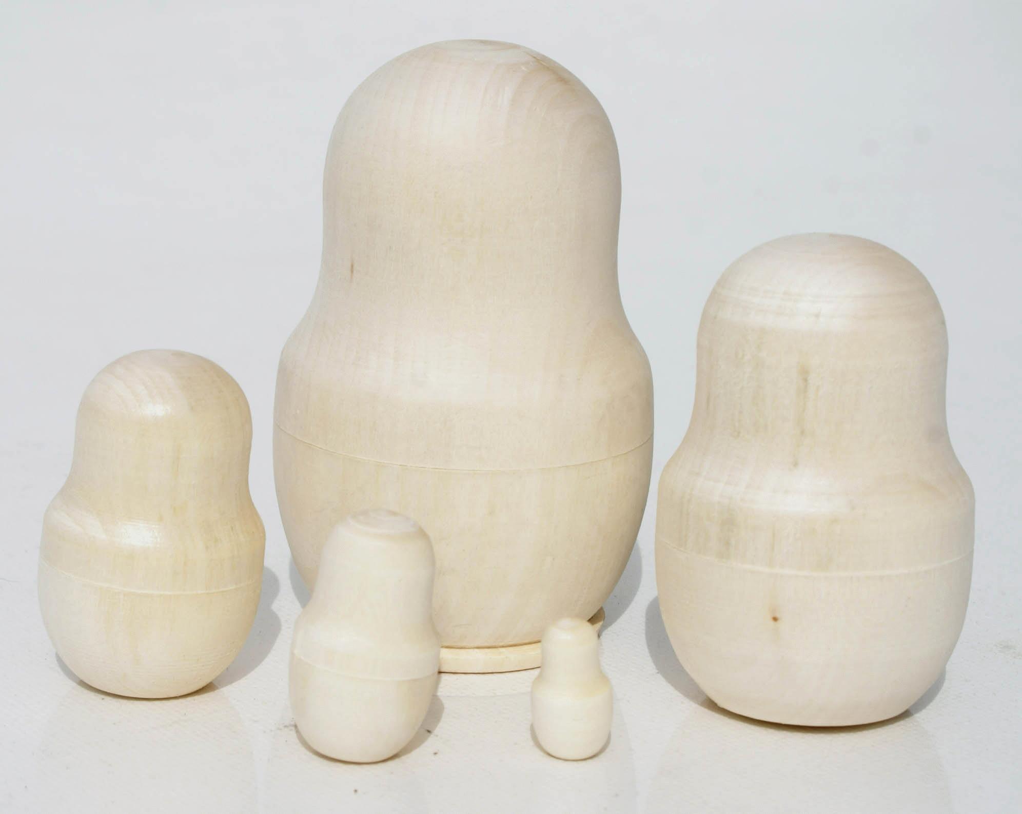 Lot De 5 Poupées Gigognes Non Peintes En Bois - À Peindre Soi-même, Tailles 2,8 à 11,5 Cm